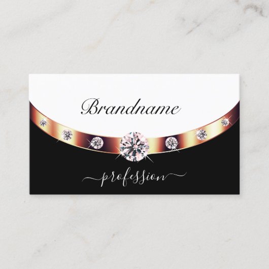 Luxe Roos Gold Black en White met Initialen Visitekaartje (Voorkant)