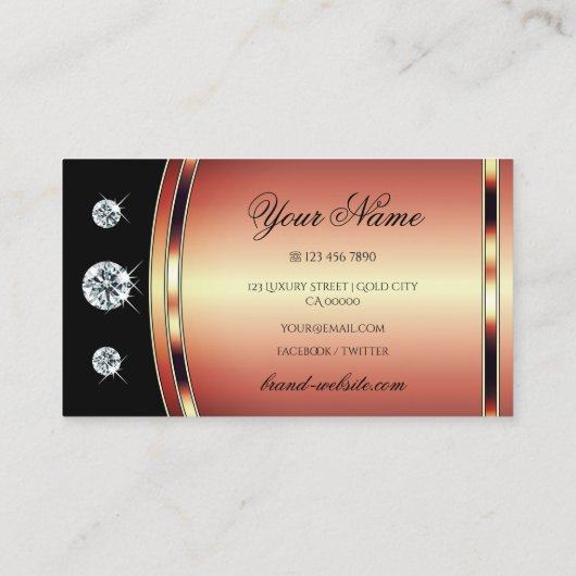 Luxe Roos Gold Black met Sparkling Diamonds Visitekaartje (Achterkant)