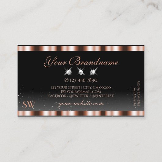 Luxe Roos Gold Black Sparging Diamonds Monogram Visitekaartje (Achterkant)