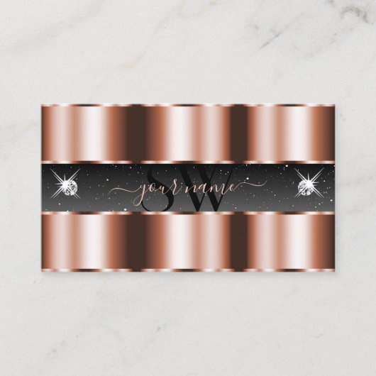 Luxe Roos Gold Black Sparging Diamonds Monogram Visitekaartje (Voorkant)