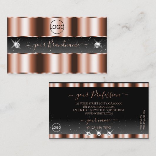 Luxe Roos Gold Black Sparging Diamonds Voeg Logo t Visitekaartje (Voorkant / Achterkant)