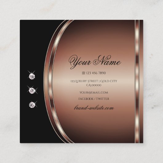 Luxe Roos Gold Black Sparkling Faux Rhinestones Vierkante Visitekaartje (Achterkant)