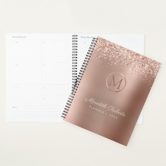 Luxe Roos Gold Blush Glitter Metallic Monogram Planner (Display)