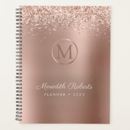 Luxe Roos Gold Blush Glitter Metallic Monogram Planner