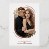 Luxe Roos Gold Branches laten ovaal Lijst foto Folie Uitnodiging (Voorkant)