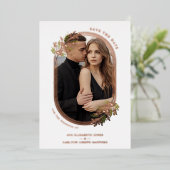 Luxe Roos Gold Branches laten ovaal Lijst foto Folie Uitnodiging (Staand Voorkant)