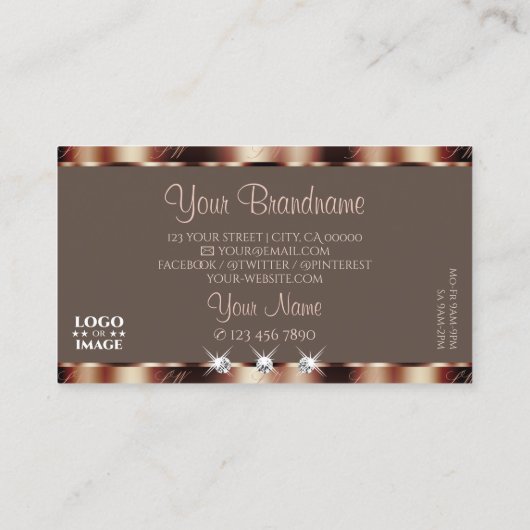 Luxe Roos Gold Brown Sparkle Diamonds met Logo Visitekaartje (Achterkant)