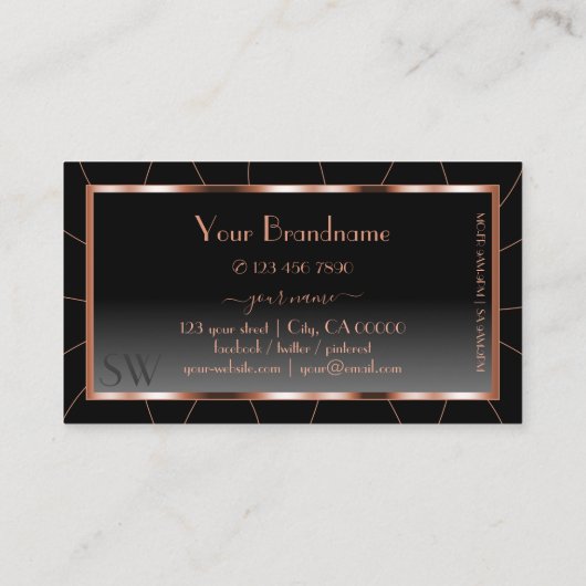 Luxe Roos Gold Chic Black Gradiënt met Monogram Visitekaartje (Achterkant)
