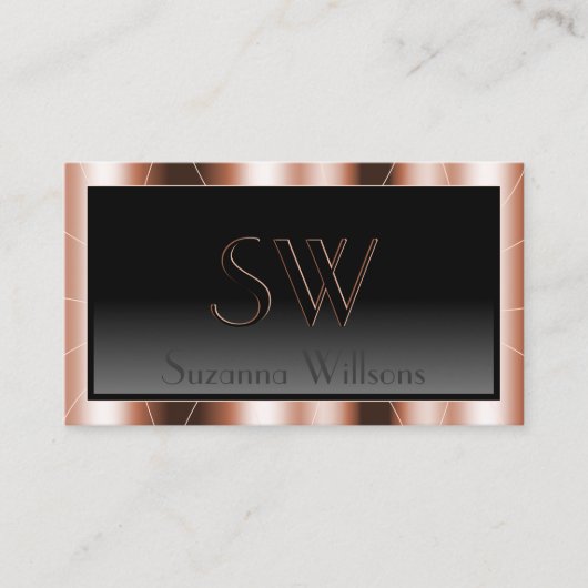 Luxe Roos Gold Chic Black Gradiënt met Monogram Visitekaartje (Voorkant)