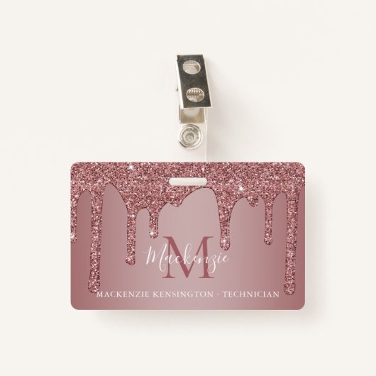 Luxe Roos Gold Driving Glitter Monogram Foto Badge (Voorkant met clip)