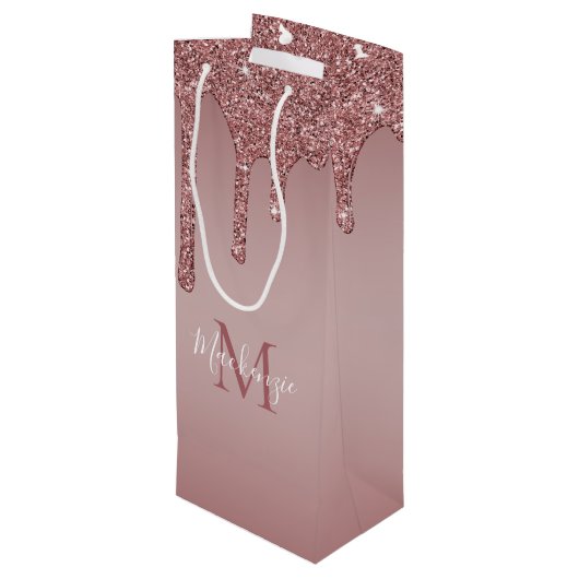 Luxe Roos Gold Driving Glitter Monogram Wijn Cadeautas (Achterkant Gekanteld)