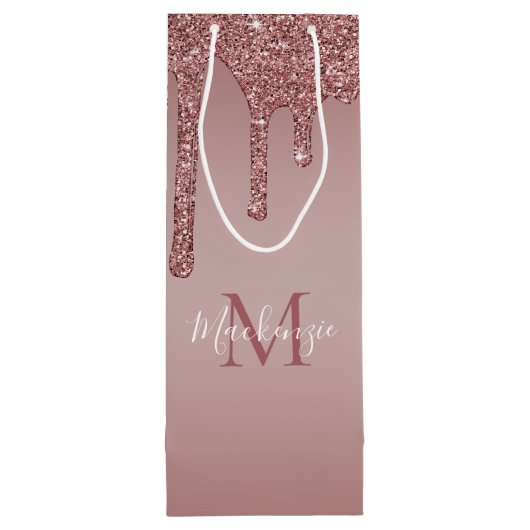 Luxe Roos Gold Driving Glitter Monogram Wijn Cadeautas (Achterkant)