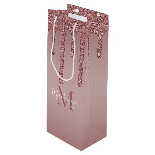Luxe Roos Gold Driving Glitter Monogram Wijn Cadeautas (Voorkant Gekanteld)