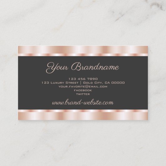 Luxe Roos Gold Effect en donkergrijze Professional Visitekaartje (Achterkant)