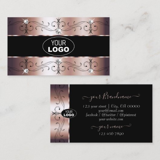 Luxe Roos Gold en zwarte grenzen met Logo Visitekaartje (Voorkant / Achterkant)