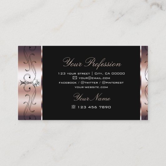 Luxe Roos Gold en zwarte  grenzen voor sierdoelein Visitekaartje (Achterkant)