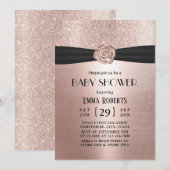 Luxe Roos Gold Flower Black Ribbon Baby shower Kaart (Voorkant / Achterkant)