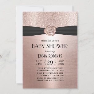 Luxe Roos Gold Flower Black Ribbon Baby shower Kaart