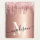 Luxe Roos Gold Foil Glitter Drip Monogram Planner (Voorkant)