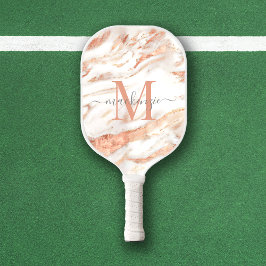 Luxe Roos Gold Foil Marble Monogram Pickleball Paddle