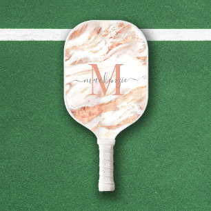Luxe Roos Gold Foil Marble Monogram Pickleball Paddle