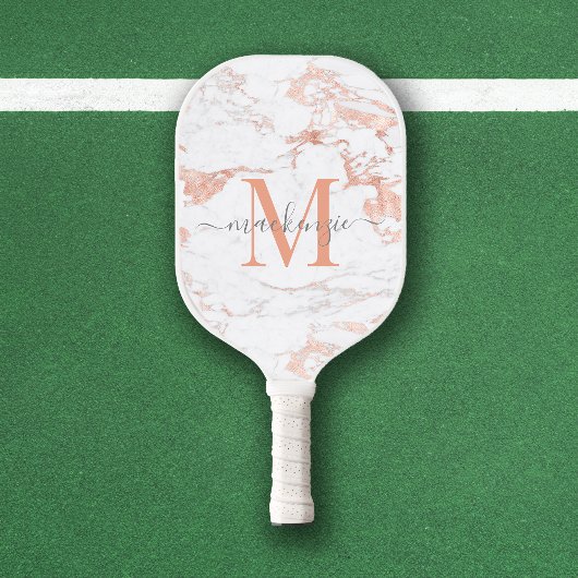Luxe Roos Gold Foil Marble Monogram Pickleball Paddle
