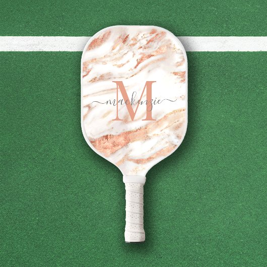 Luxe Roos Gold Foil Marble Monogram Pickleball Paddle