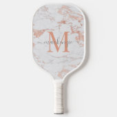 Luxe Roos Gold Foil Marble Monogram Pickleball Paddle (Voorkant)