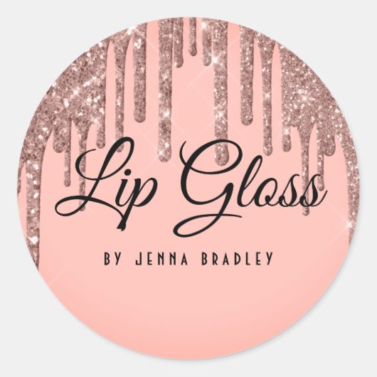 Luxe Roos Gold Glitter Drip Lip Gloss Business Ronde Sticker (Voorkant)