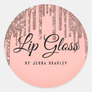Luxe Roos Gold Glitter Drip Lip Gloss Business Ronde Sticker