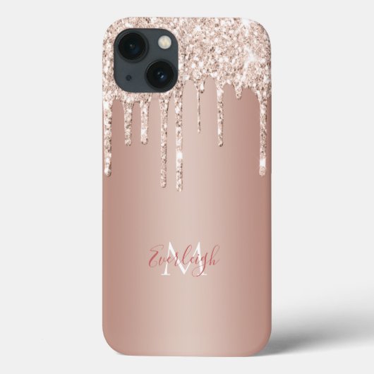 Luxe Roos Gold Glitter Drip met naam/monogram Case-Mate iPhone Case (Achterkant)