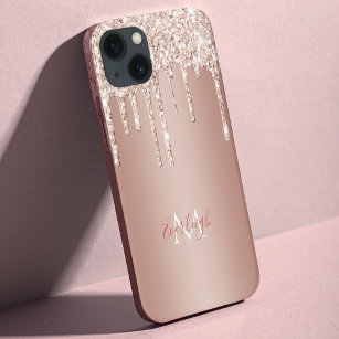Luxe Roos Gold Glitter Drip met naam/monogram Case-Mate iPhone Case