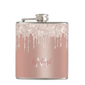 Luxe Roos Gold Glitter Drip met naam/monogram Heupfles (Voorkant)