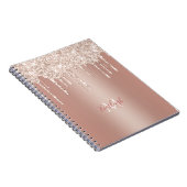 Luxe Roos Gold Glitter Drip met naam/monogram Notitieboek (Rechterzijde)