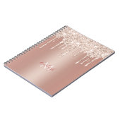 Luxe Roos Gold Glitter Drip met naam/monogram Notitieboek (Linkerzijde)
