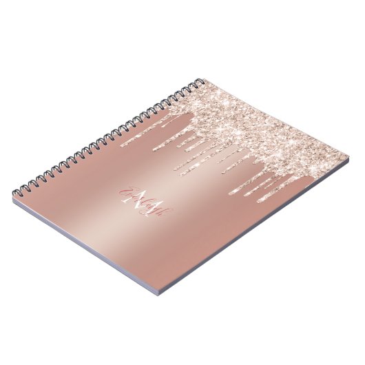 Luxe Roos Gold Glitter Drip met naam/monogram Notitieboek (Linkerzijde)