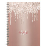 Luxe Roos Gold Glitter Drip met naam/monogram Notitieboek (Voorkant)
