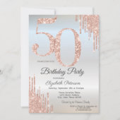 Luxe Roos Gold Glitter Drips Silver 50th Kaart (Voorkant)