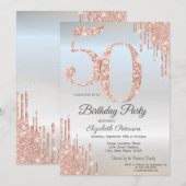 Luxe Roos Gold Glitter Drips Silver 50th Kaart (Voorkant / Achterkant)