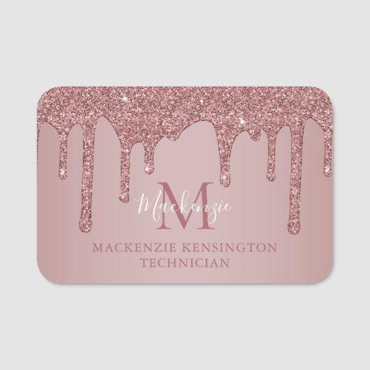 Luxe Roos Gold Glitter Drivers Monogram Naamplaatje (Voorkant)