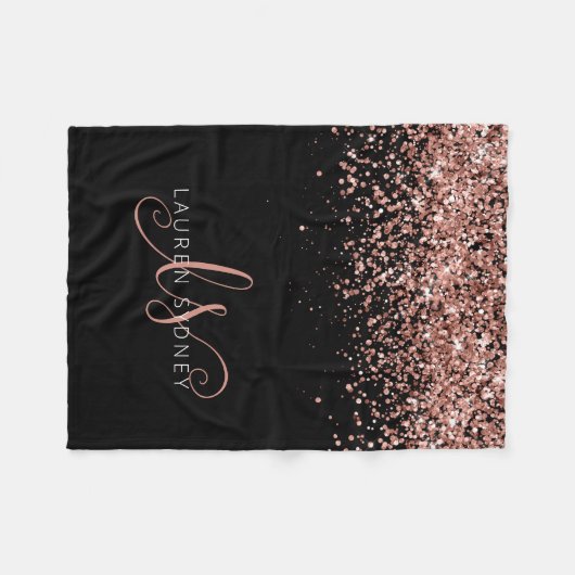 Luxe Roos Gold Glitter Elegant Monogram Fleece Deken (Voorkant (Horizontaal))