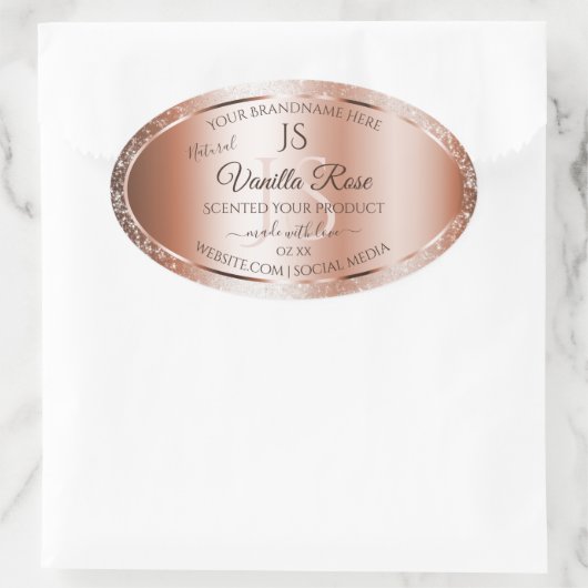 Luxe Roos Gold Glitter-Initialen Productlabels Ovale Sticker (Tas)