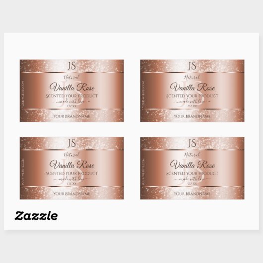 Luxe Roos Gold Glitter-Initialen Productlabels Rechthoekige Sticker (Vel)