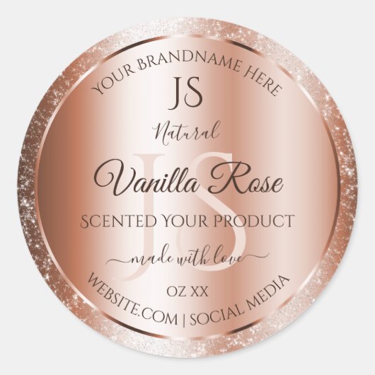 Luxe Roos Gold Glitter-Initialen Productlabels Ronde Sticker (Voorkant)