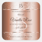 Luxe Roos Gold Glitter-Initialen Productlabels Vierkante Sticker (Voorkant)