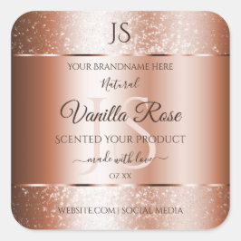 Luxe Roos Gold Glitter-Initialen Productlabels Vierkante Sticker