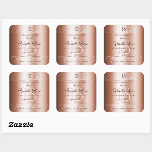 Luxe Roos Gold Glitter-Initialen Productlabels Vierkante Sticker (Vel)