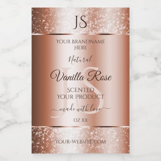 Luxe Roos Gold Glitter-Initialen Productlabels Voedselcontainer Etiket (Enkel label)