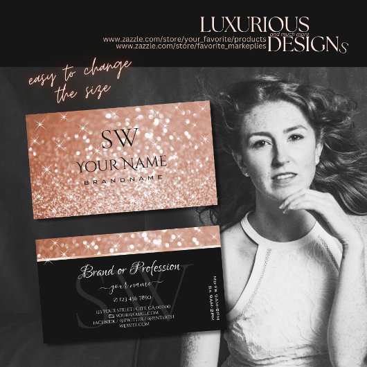 Luxe Roos Gold Glitter Luminous Stars Monogram Visitekaartje