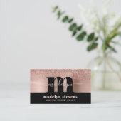 Luxe Roos Gold Glitter Metallic Monogram Logo Visitekaartje (Staand voorkant)